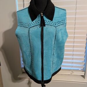 Women's Blue and Black Studded Western Vest